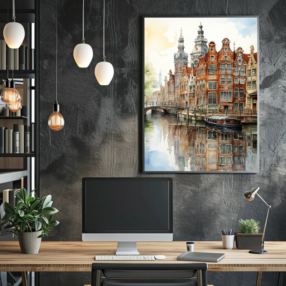 Amsterdam Canal Scene Classic Dutch Architecture Travel Poster