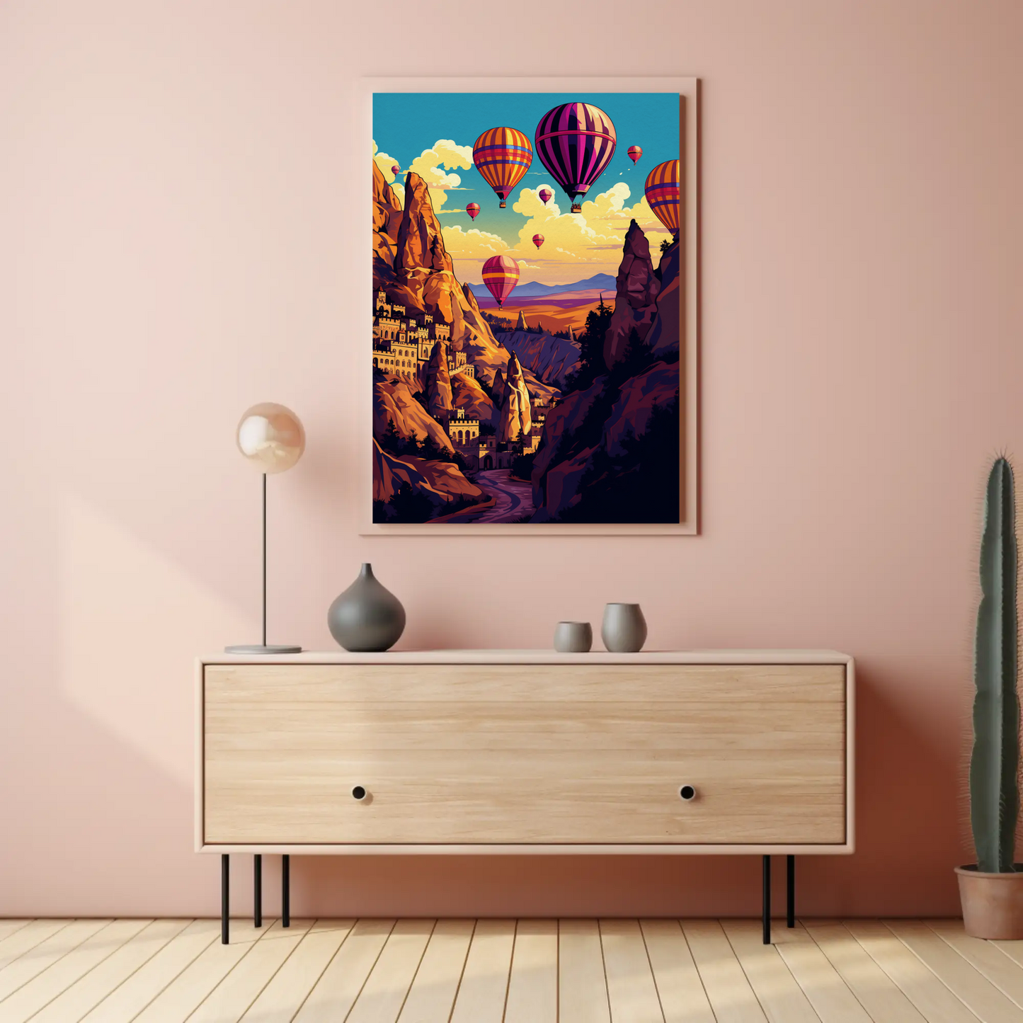Cappadocia Hot Air Balloons Rock Formations Sky Travel Poster