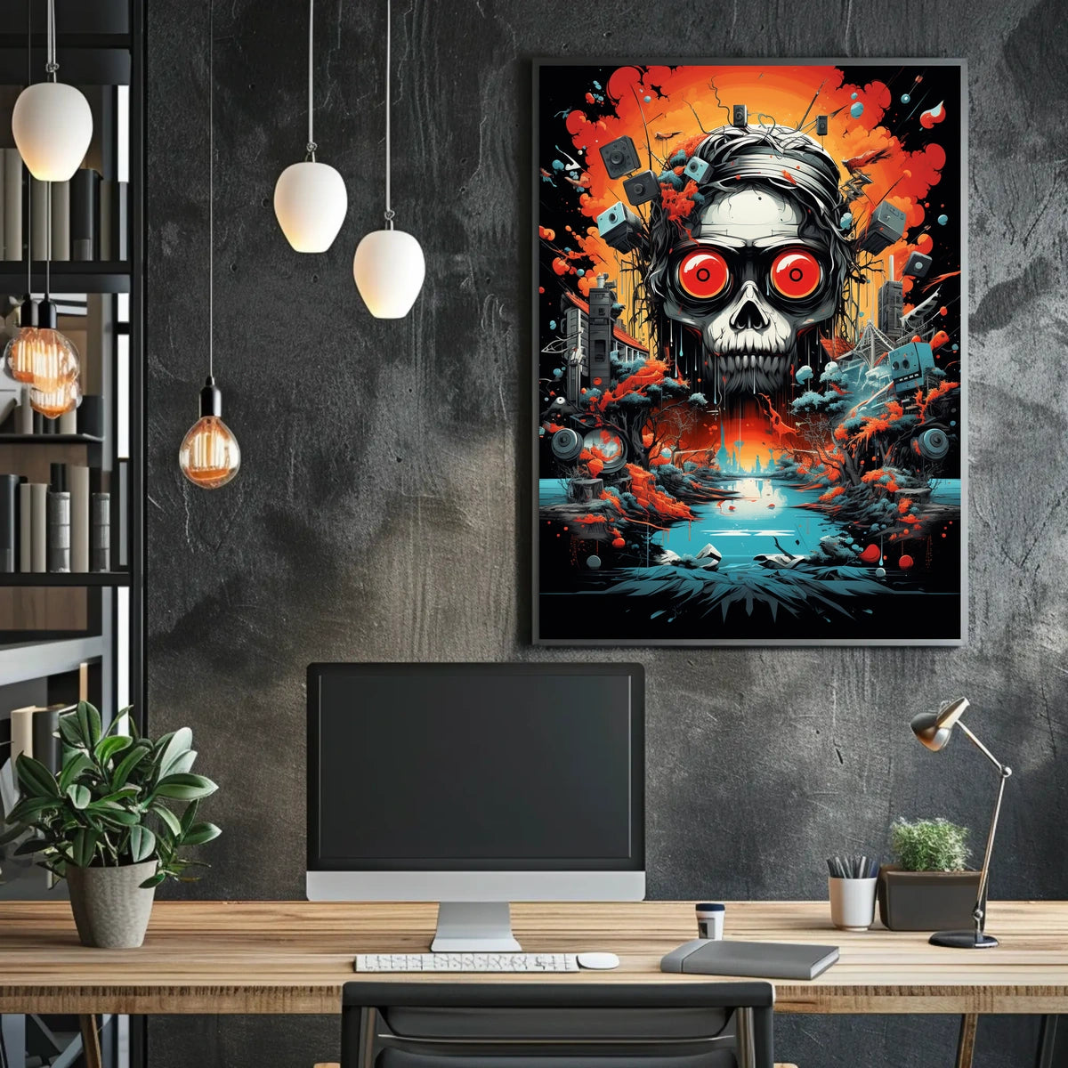 Psychedelic Skull with Industrial Chaos Abstract Artistic Poster