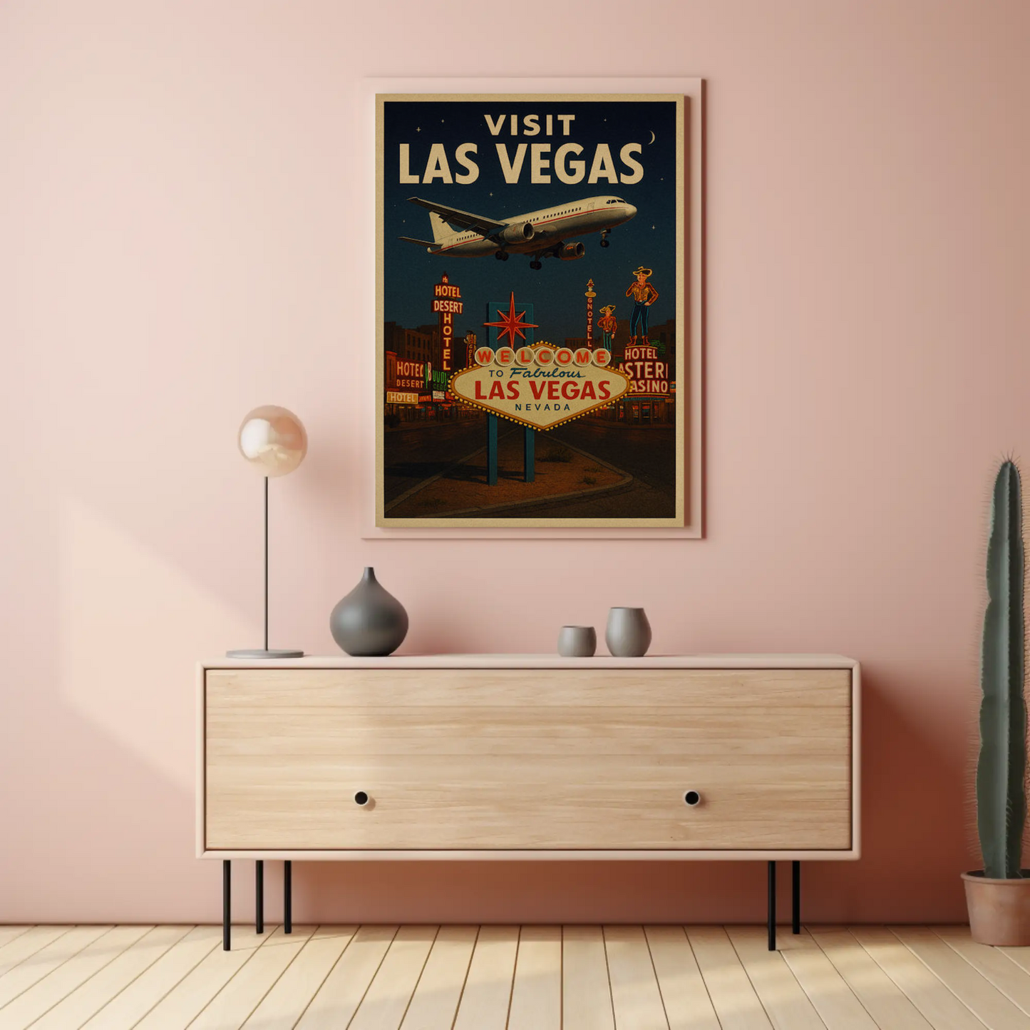 Visit Las Vegas Plane Neon Signs Nightlife Poster