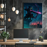 Neon Vigilante in Cyberpunk City Futuristic Sci-Fi Poster
