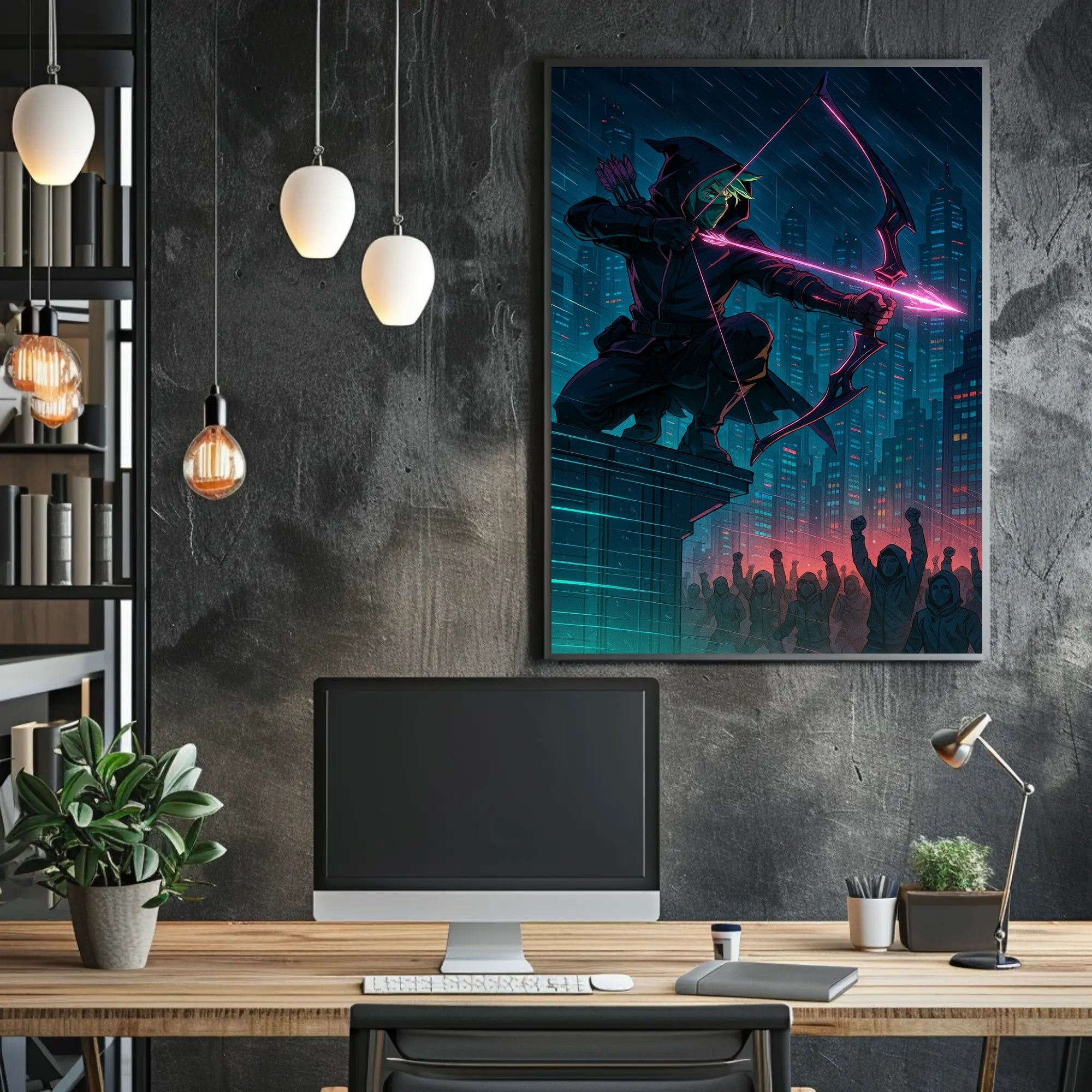 Neon Vigilante in Cyberpunk City Futuristic Sci-Fi Poster