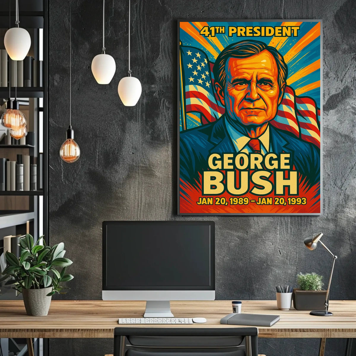 George H. W. Bush 41st President of the United States Colorful Comic Book Style Poster