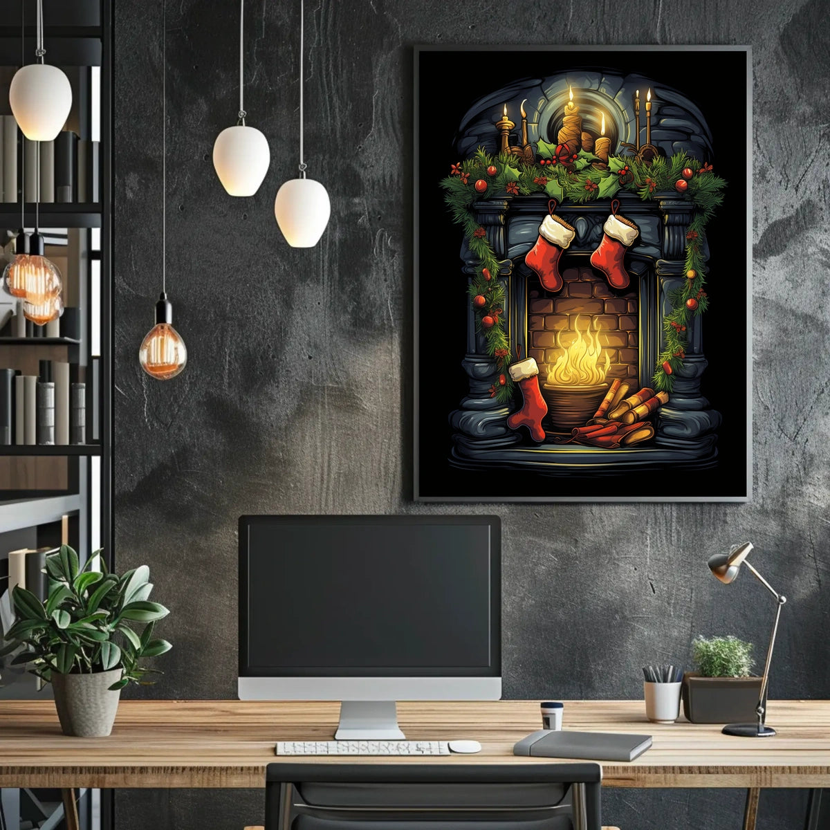 Festive Fireplace Scene Poster
