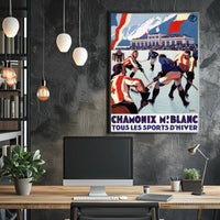 Chamonix Mont Blanc Vintage Sports Scene Poster PosterGoat