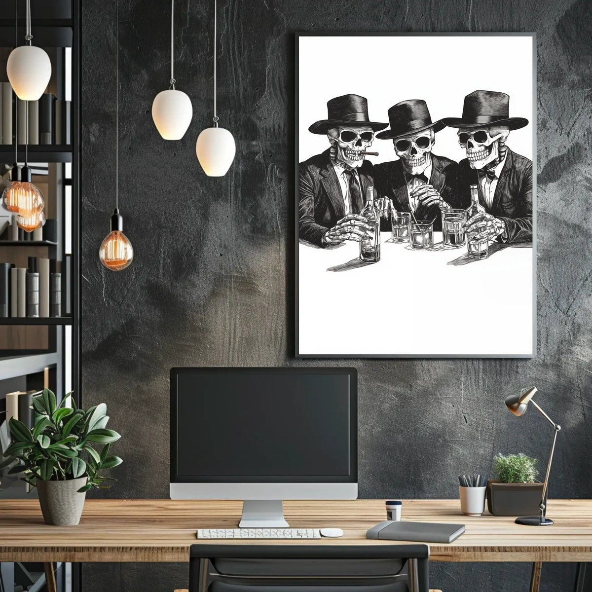 Skeletons in Suits Black-and-white Illustration Poster