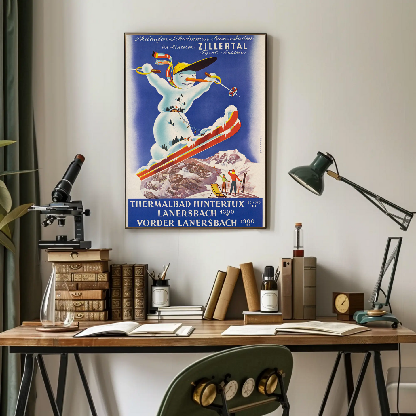 Austria Zillertal Thermalbad Hintertux Lanersbach 1955 Poster
