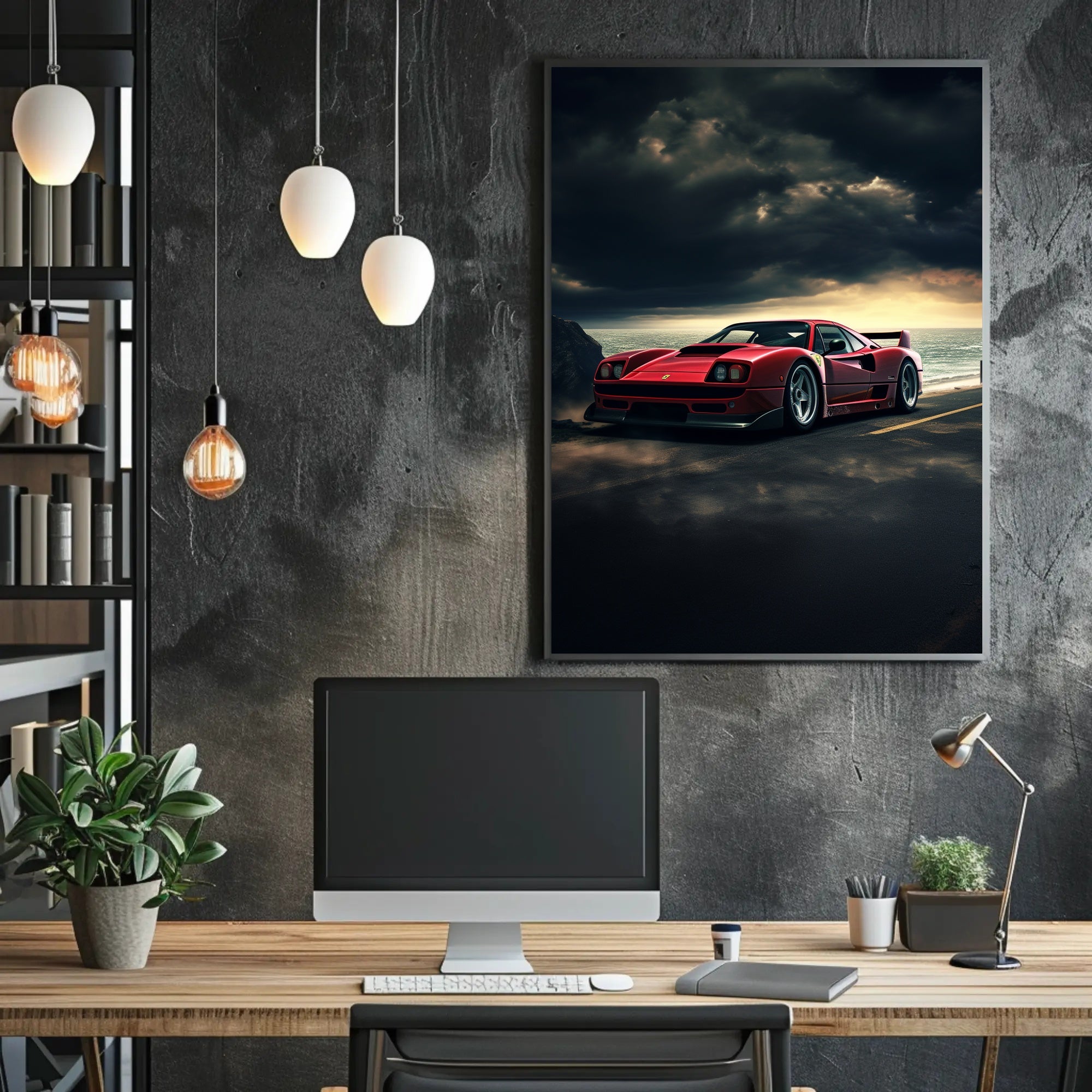 Red Supercar at Sunset Poster PosterGoat