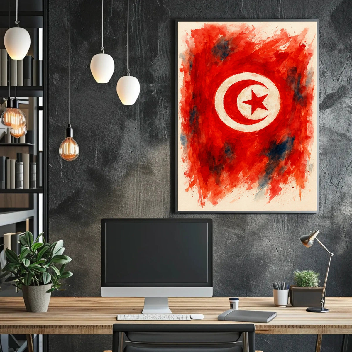Radiant Abstract Tunisian Flag Interpretation Evoking Wanderlust Home Decor Art Poster