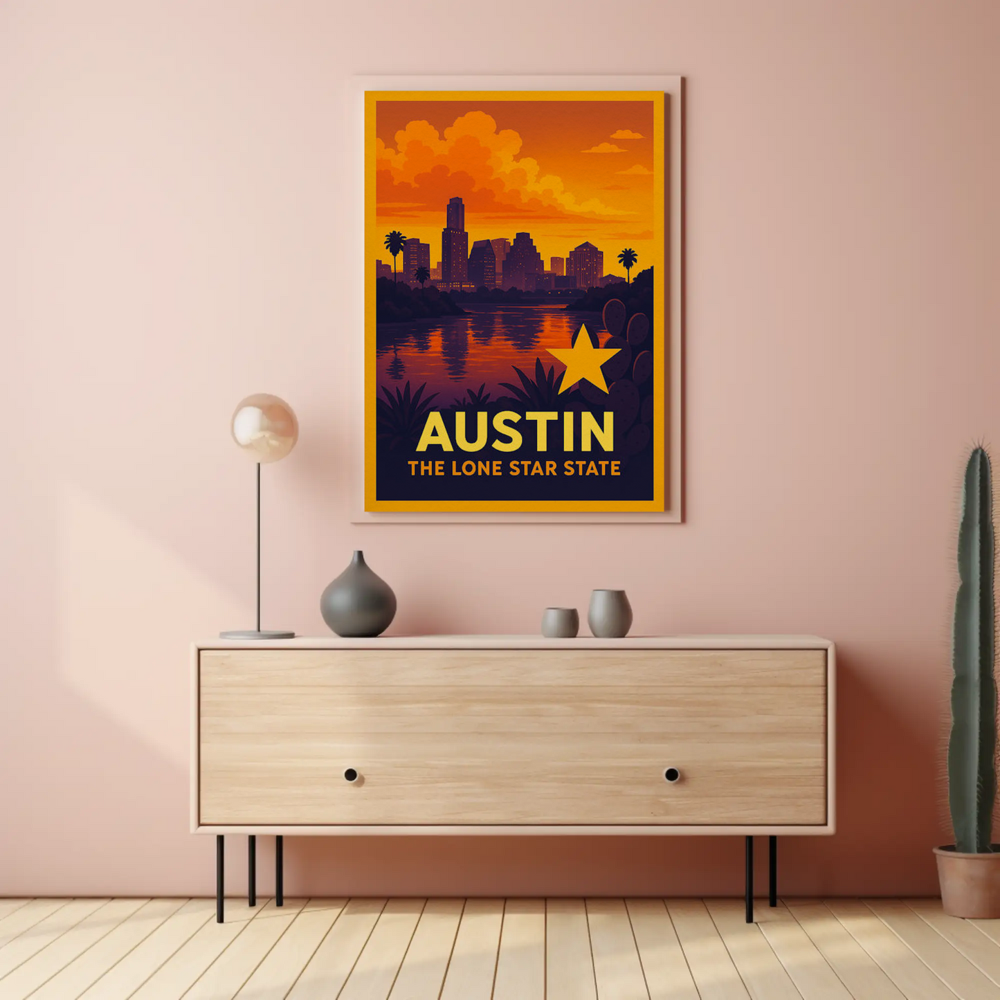 Austin Texas Sunset Skyline Lone Star Travel Poster
