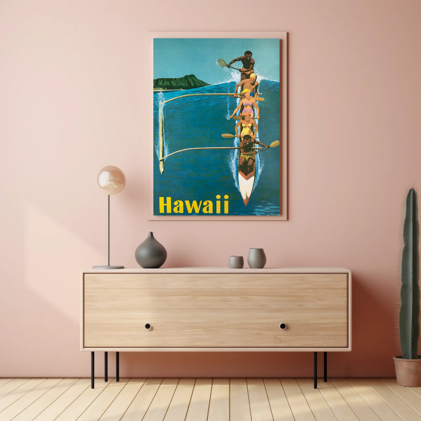 Hawaii Canoe Paddling Vintage Travel Poster Scene