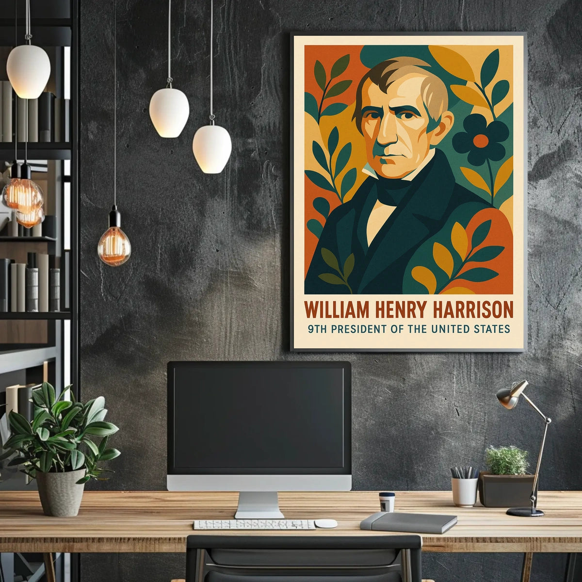 William Henry Harrison Vintage Patriotic Portrait History Inspired Minimalist Americana Heritage Poster