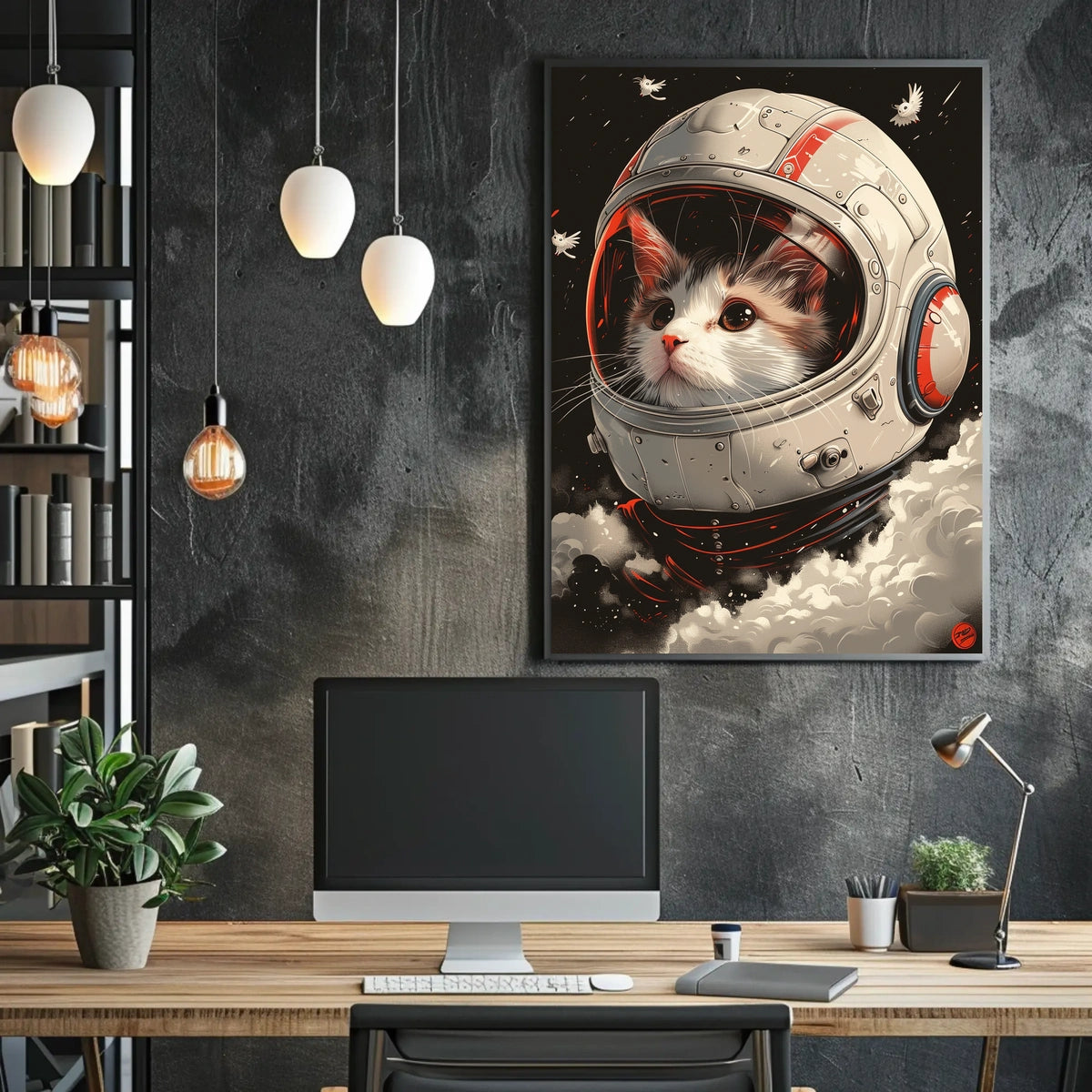 Cosmic Catventure Digital Painting Whimsical Surreal Poster