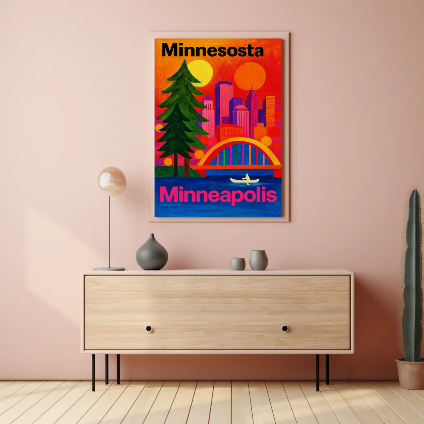 Minnesota North Woods Sunset Lake Canoe Travel Poster