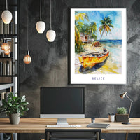 Serene Belize Beach Scene Watercolor Travel Poster PosterGoat