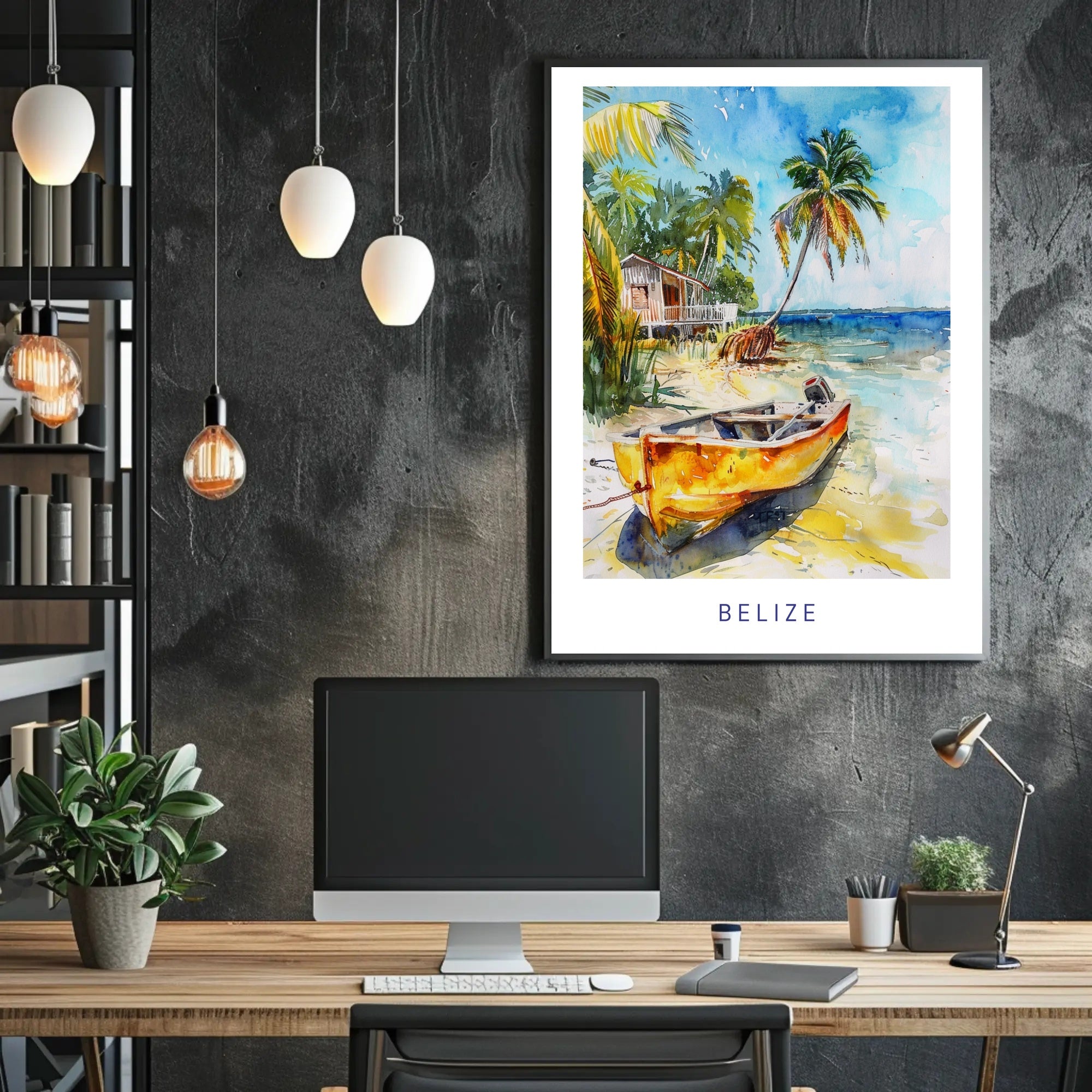 Serene Belize Beach Scene Watercolor Travel Poster PosterGoat