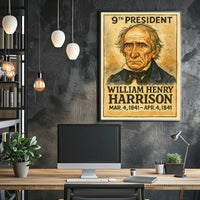 William Henry Harrison 9th President of the United States Exaggerated Cartoon Sketch Poster