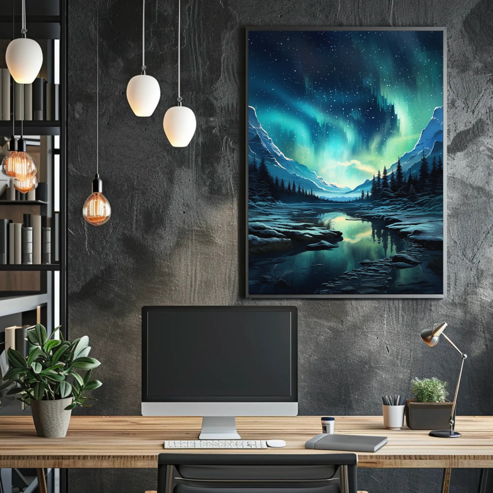 Serene Aurora Borealis Winter Landscape National Park Poster
