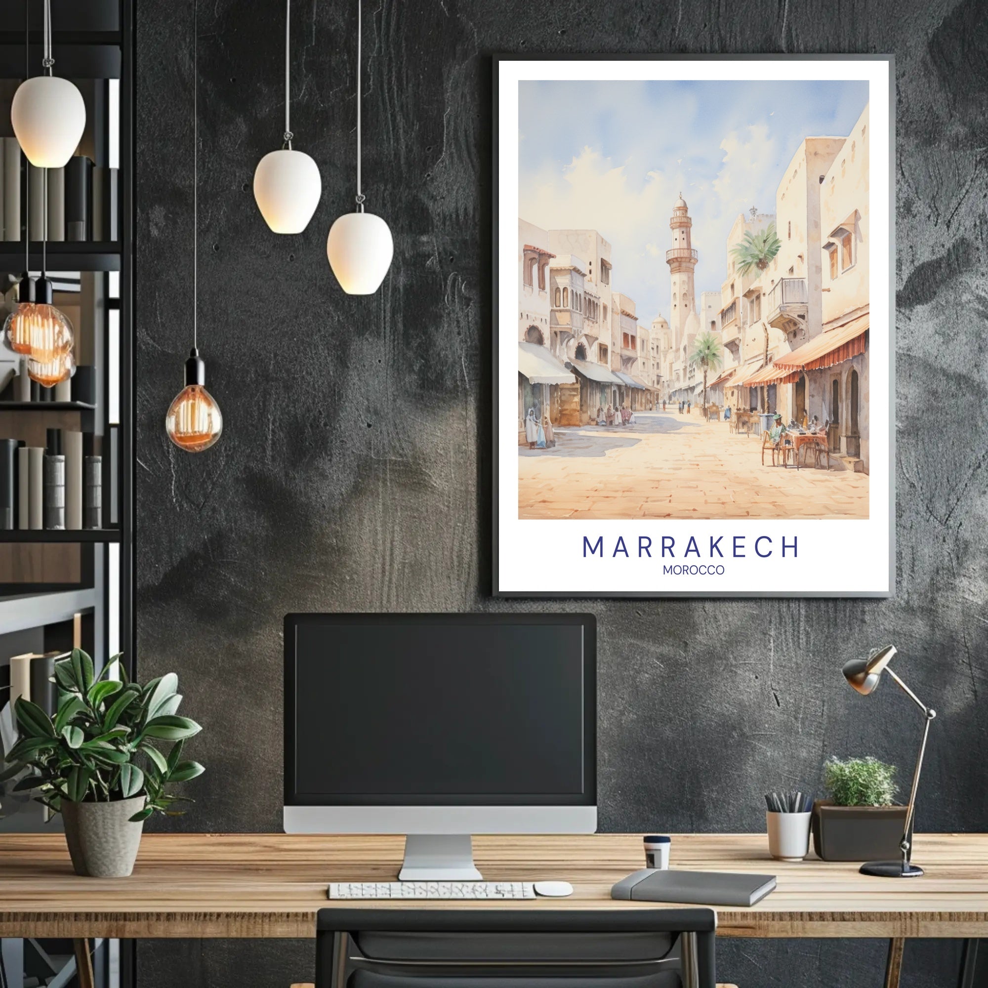 Scenic Marrakech Street Watercolor Travel Poster PosterGoat