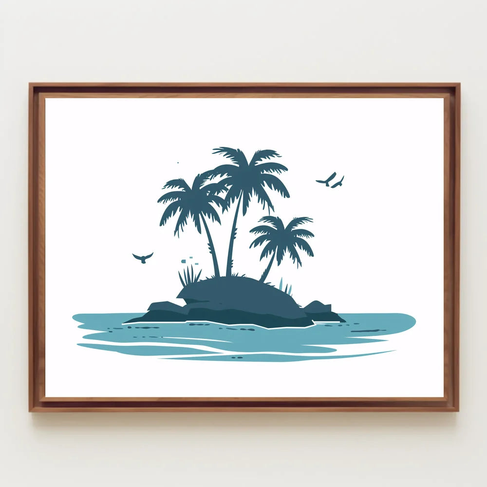 Serene Island Silhouette Modern Blue Art Poster
