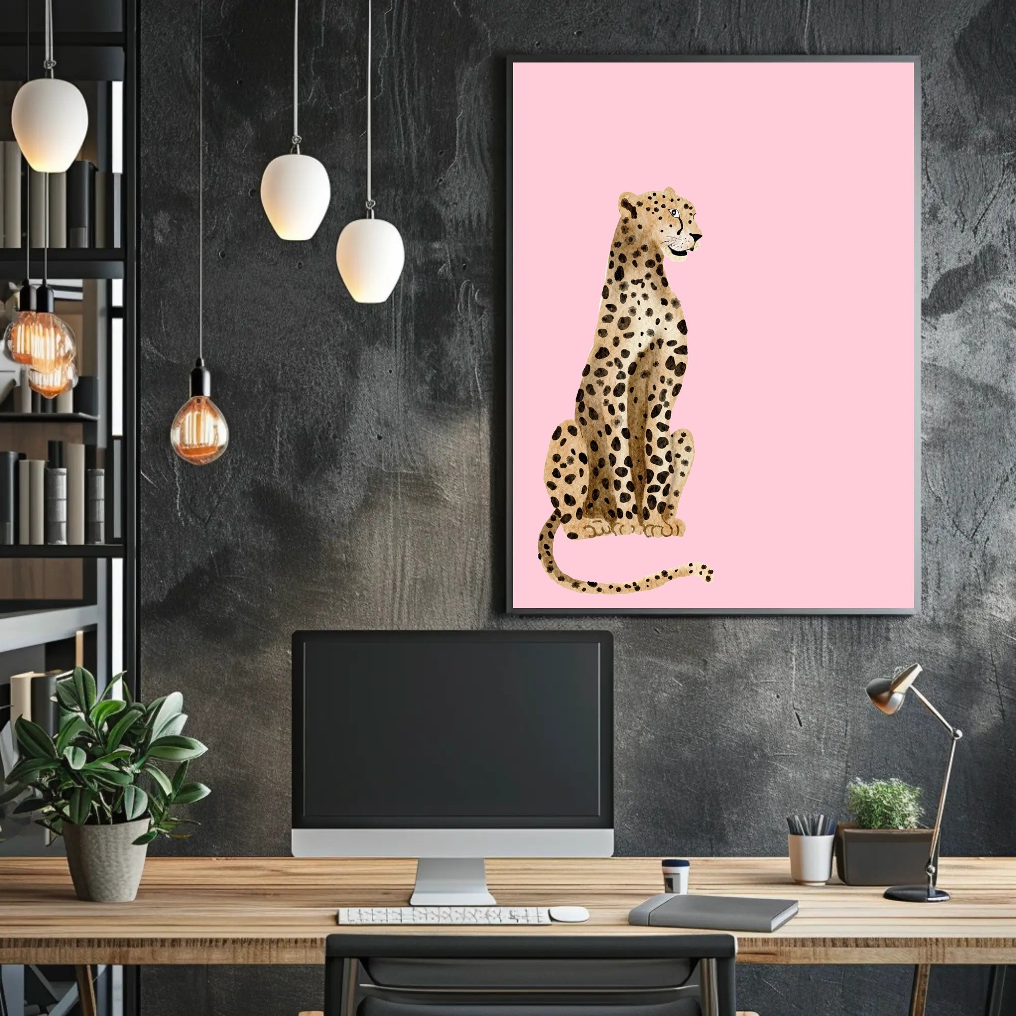 Leopard Against Pink Background Animal Poster PosterGoat