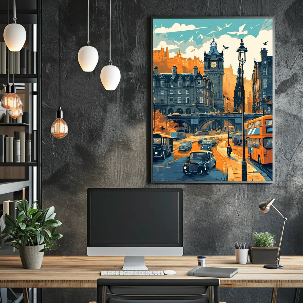 Mid-Century European Cityscape Retro Art Poster