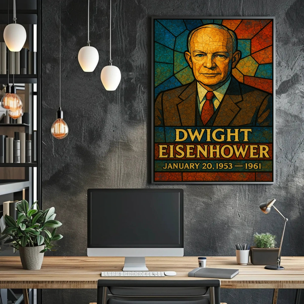 Eisenhower Stained Glass Vintage Patriotic Poster