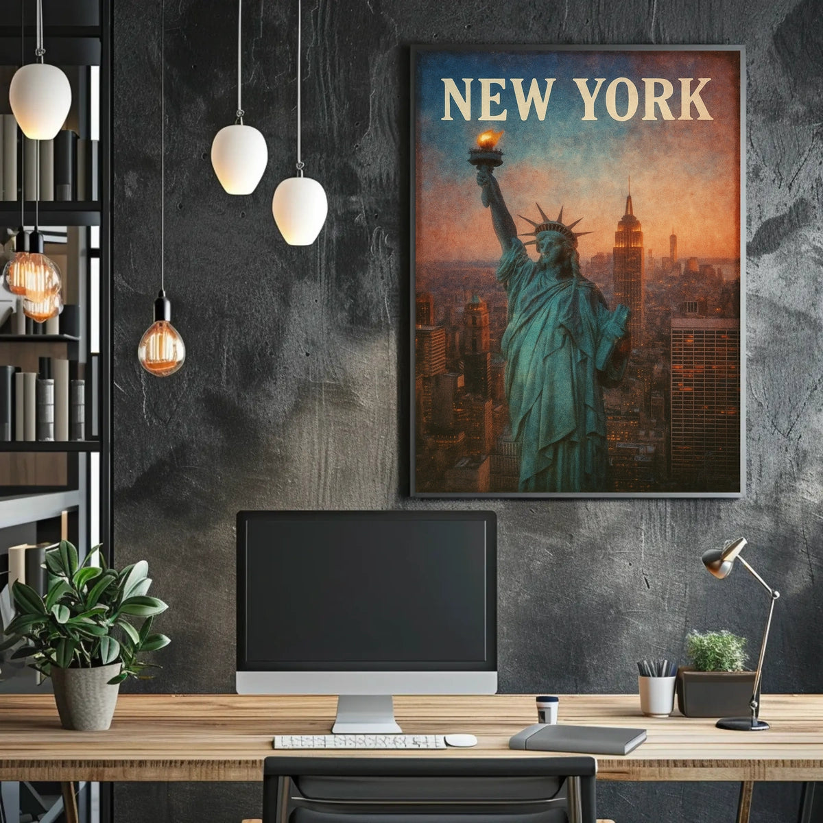 New York Skyline With Statue Of Liberty Poster