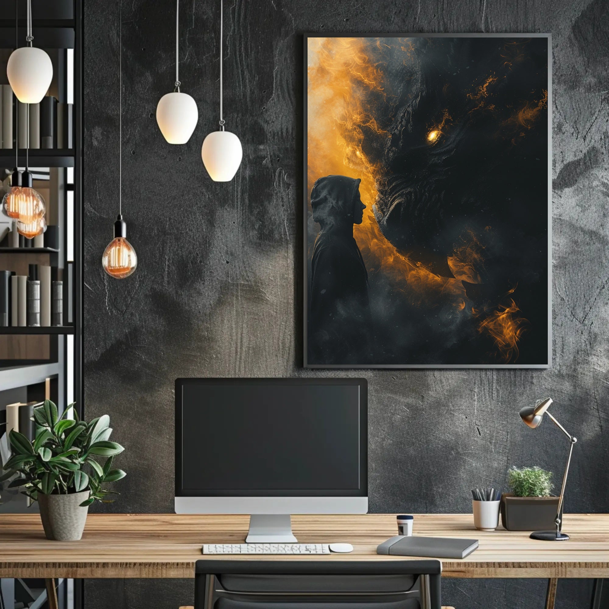 Dragon Confrontation Fantasy Art Poster Print PosterGoat