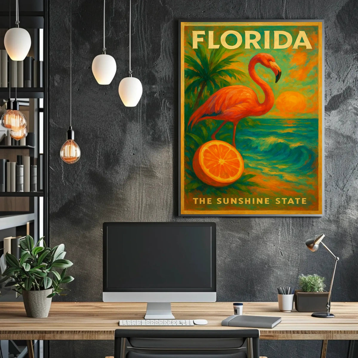 Florida Sunset Flamingo Poster For Beach Decor Vibe