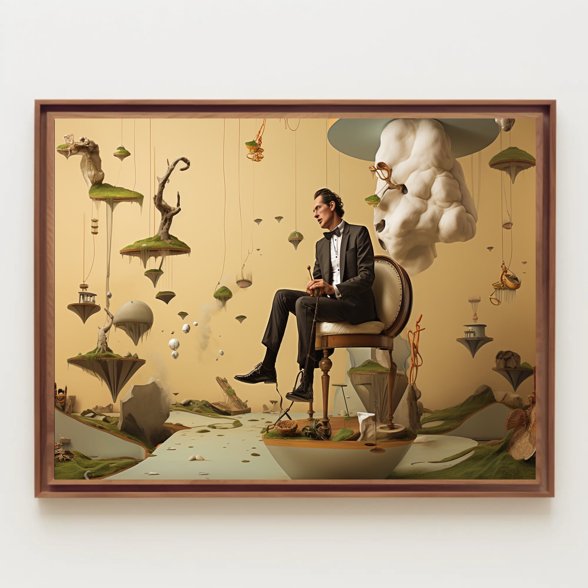 Surreal Floating Islands Tuxedo Man - Artistic Poster