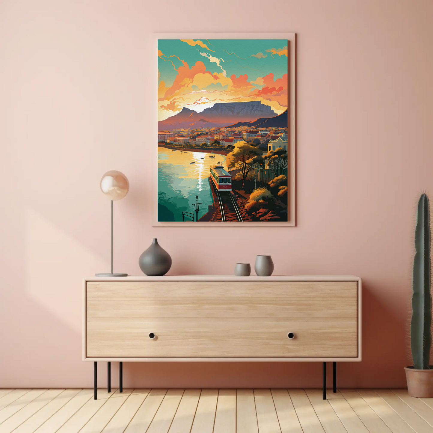 Cape Town Railway Train Coastal View Sunset Travel Poster