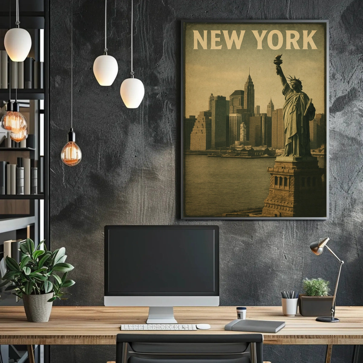 New York Skyline With Statue Of Liberty Poster