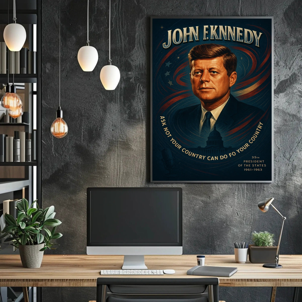 John F. Kennedy Patriotic Leadership Vintage Poster