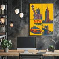 New York City Landmarks Cityscape Poster Retro Wall Art