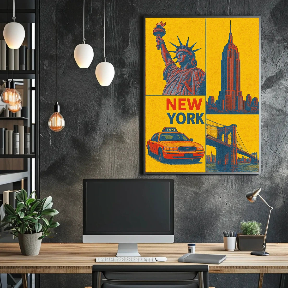New York City Landmarks Cityscape Poster Retro Wall Art