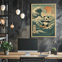 Pandas Surfing Adventure Poster PosterGoat