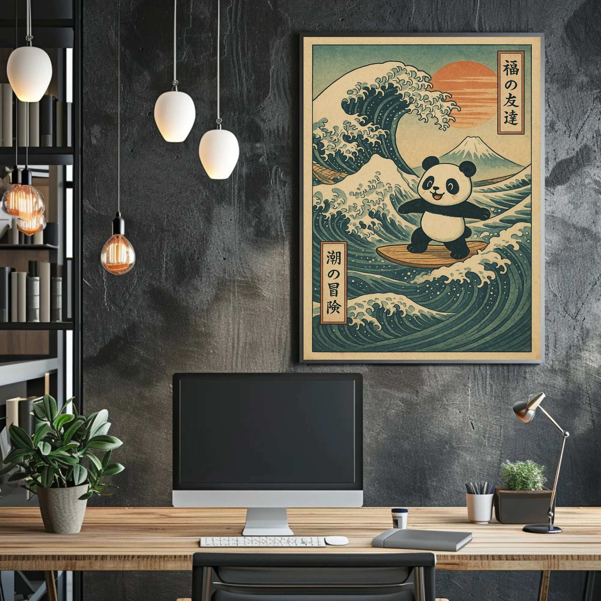 Pandas Surfing Adventure Poster PosterGoat