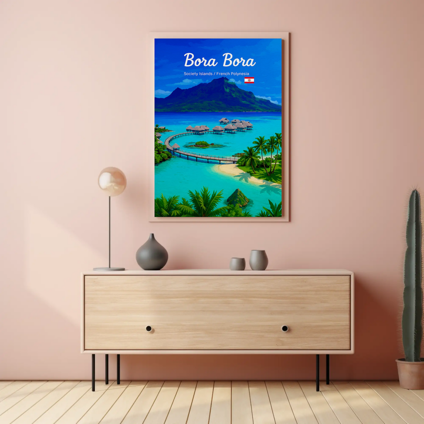Bora Bora Society Islands Overwater Bungalows Travel Poster