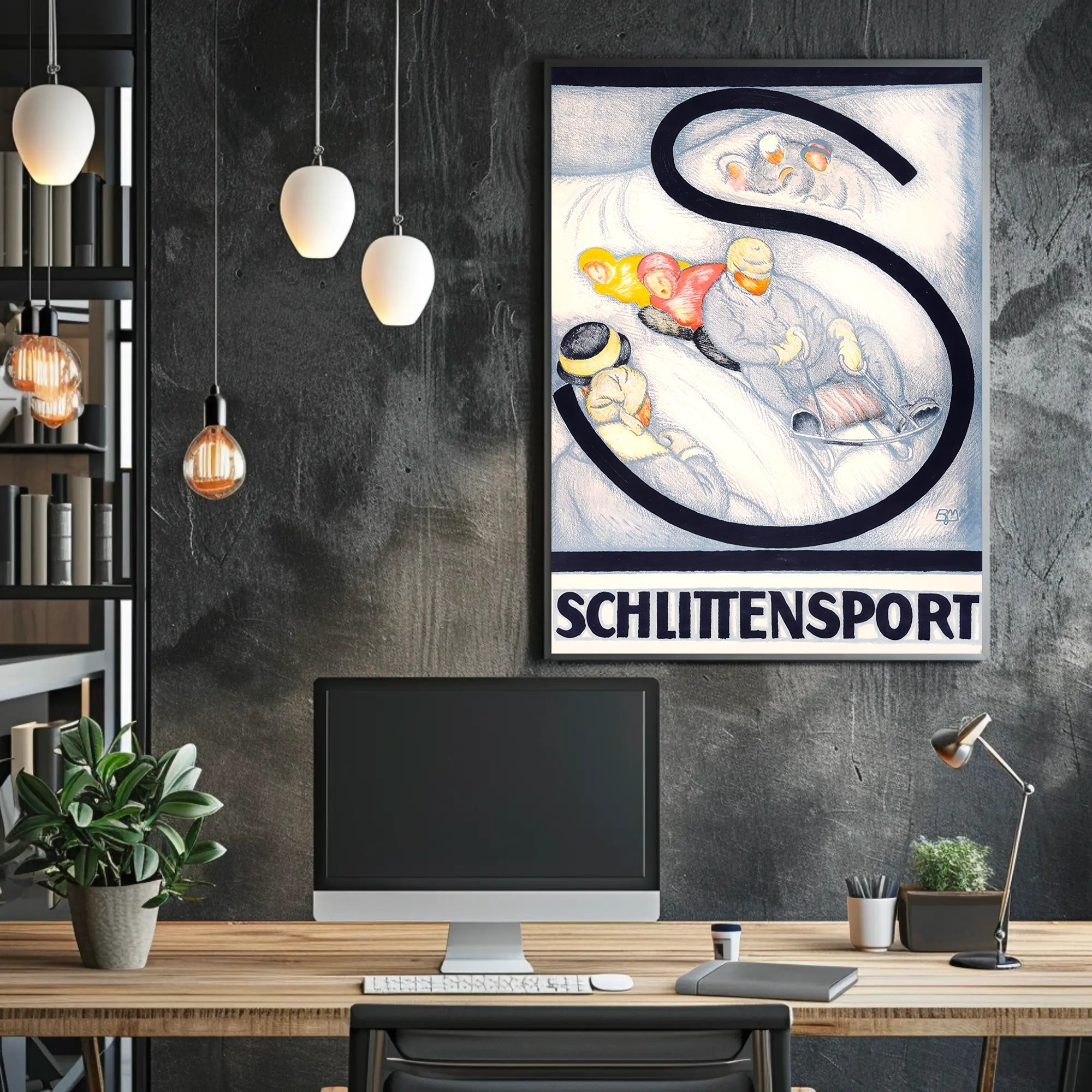 SCHLITTENSPORT Vintage Winter Sports Adventure Art Poster PosterGoat