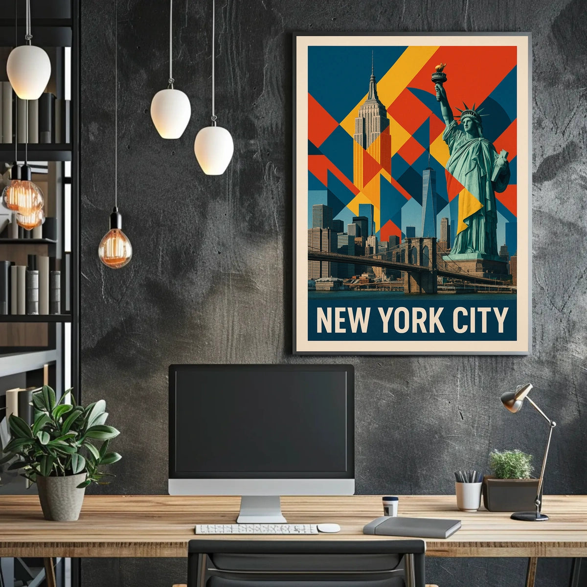 New York City Iconic Landmarks Poster Modern Wall Art
