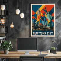 New York City Iconic Landmarks Poster Modern Wall Art