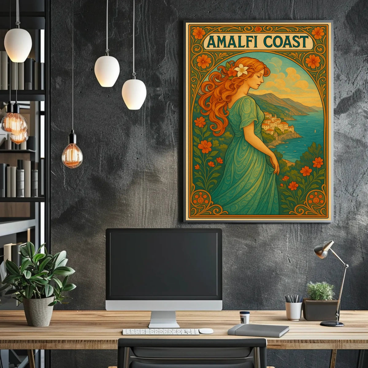 Amalfi Coast Art Nouveau Style Poster
