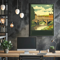 Serene Riverside Townscape Poster
