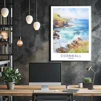 Cornwall Coastal Art: Serene Watercolor Travel Poster PosterGoat