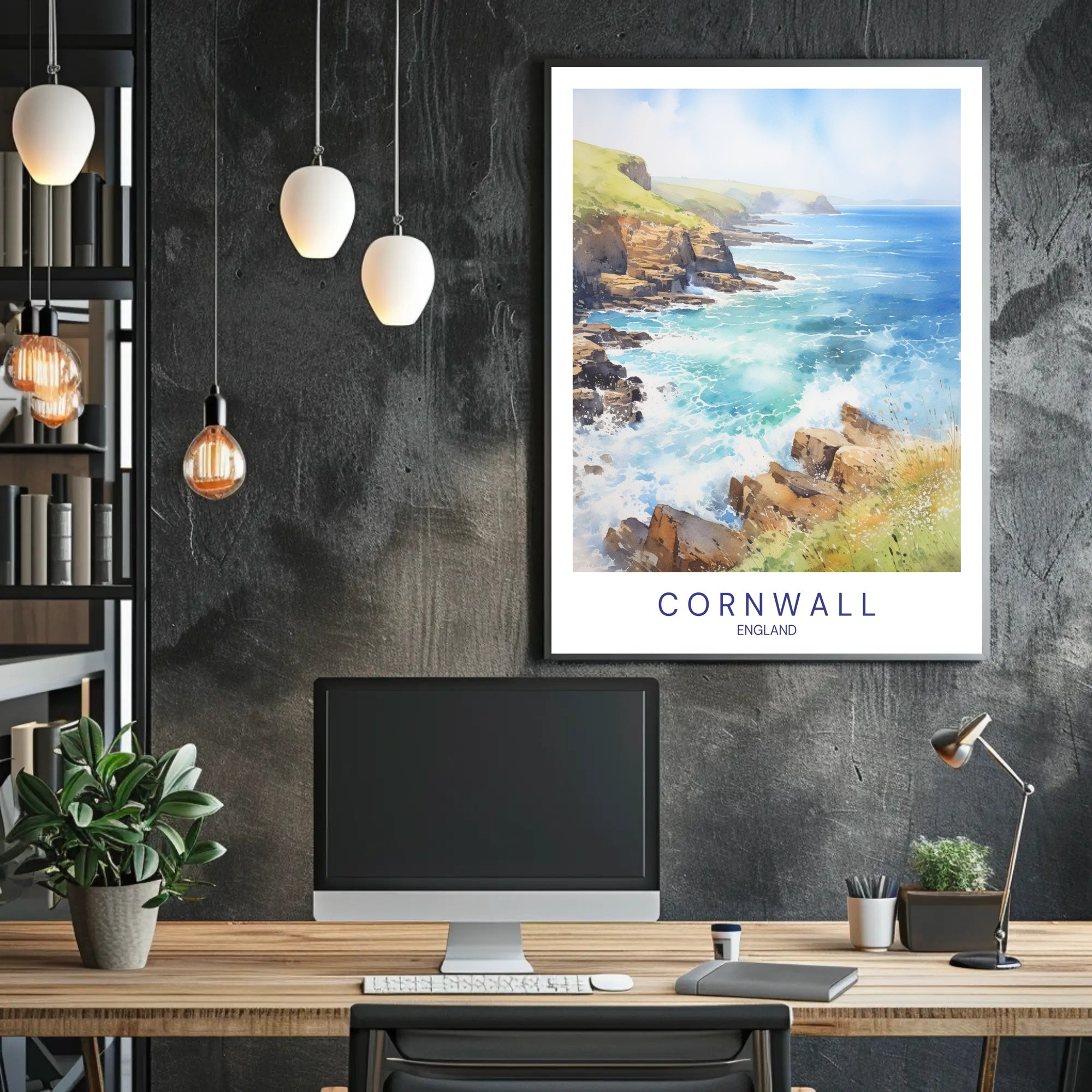 Cornwall Coastal Art: Serene Watercolor Travel Poster PosterGoat