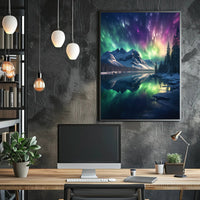 Serene Aurora Borealis Snowy Mountain National Park Poster