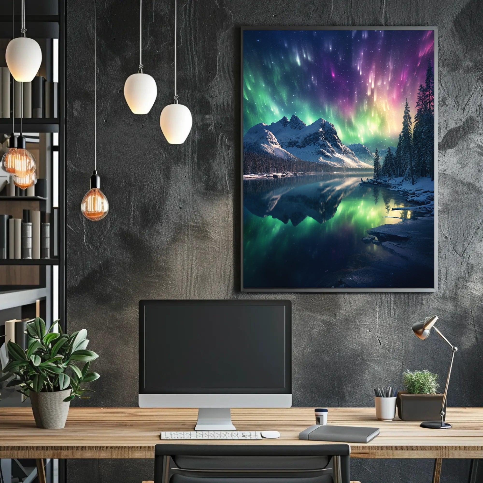 Serene Aurora Borealis Snowy Mountain National Park Poster