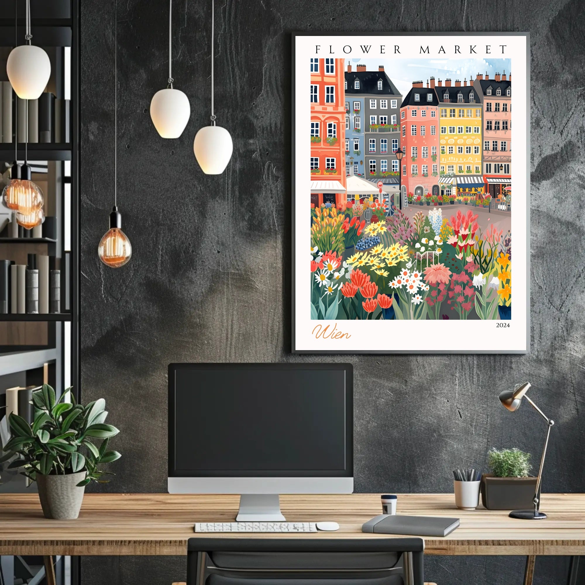 Vibrant Flower Market in Wien Poster PosterGoat