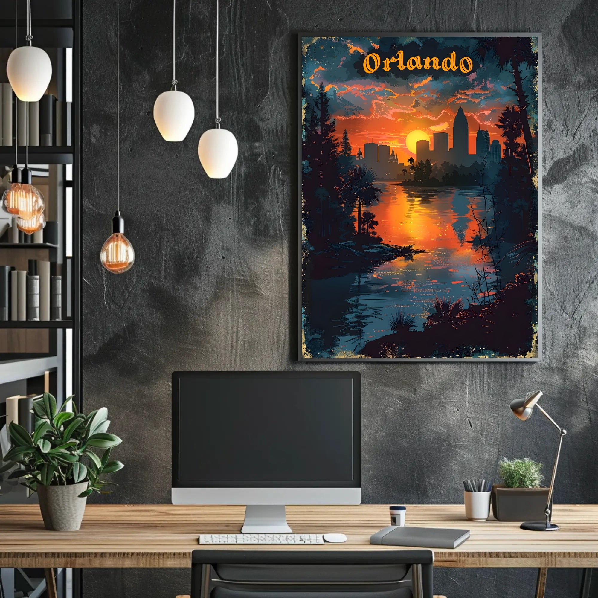 Orlando Sunset Skyline Art in Travel Poster